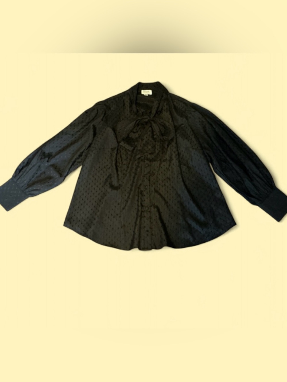 NWT~70’s Inspired Black Secretary Style Shirt, Balloon Sleeves & Tie, 1X